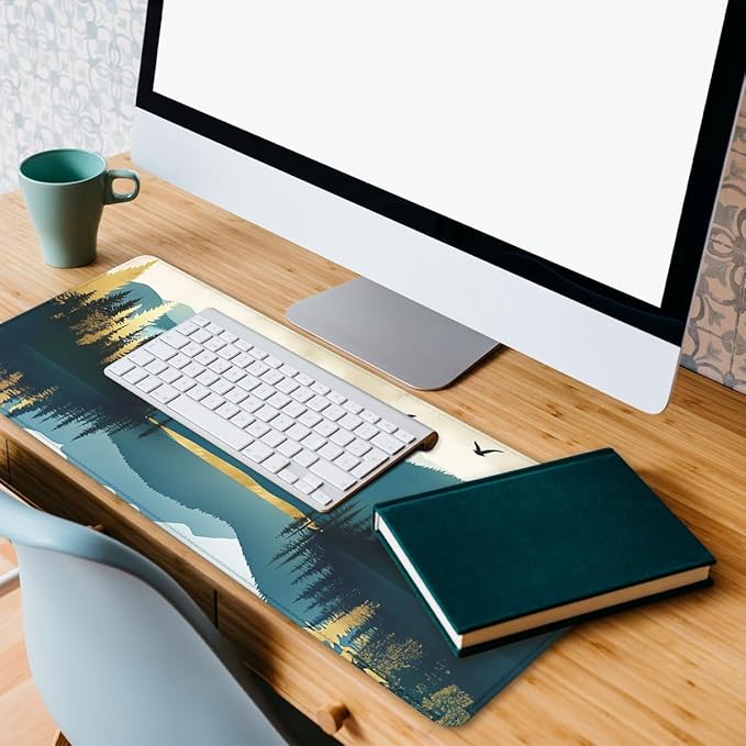 Mountain Forest Desk Pad Mouse Pad Abstract Nature Lake Scenic Mousepad XL Large Gaming Mouse Pad Laptop Keyboard Mat Desk Pad 31.5"x11.8"