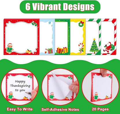 30 Pack Christmas Sticky Notes- 600 Sheets Xmas Notepads for Adult Appreciation Gifts Holiday Notes Message Reminder School Supplies