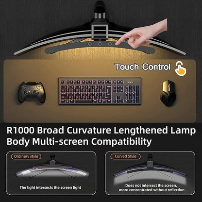 Universal Curved Monitor Light - Adjustable Clip for 27"-49" Screens, USB-C Powered, Works with PC/TV/PS5, 10 Brightness Levels