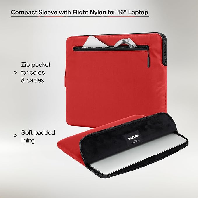 Incase Compact Laptop Sleeve with Flight Nylon - 16 Inch MacBook Pro and Laptop Case – Slim Computer Sleeve with Faux Fur Lining, Front Accessory Pocket with Zipper - Festival Orange