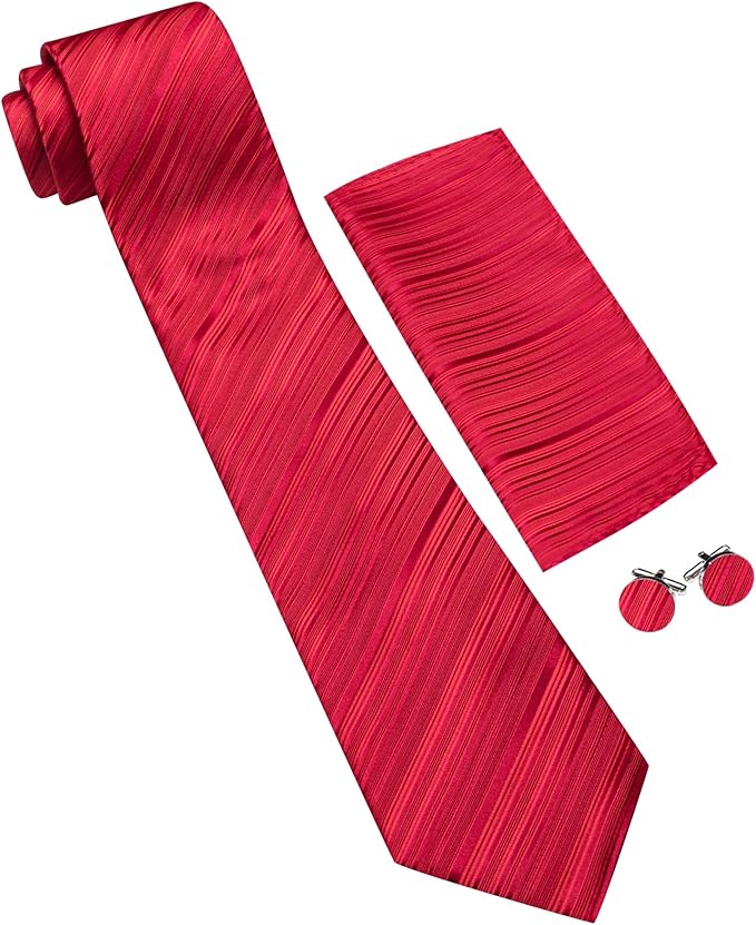 Barry.Wang Tie Sets for Men Silk Solid Necktie Stain Ties Handkerchief Pocket Square Cufflinks Wedding Business Dyed