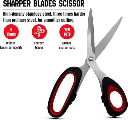 Scissors, 2-pack multi-functional set - stainless steel with comfortable grip. Suitable for handicraft, office cutting, cutting fabric, leather & paper. Ideal for left & right-handed users