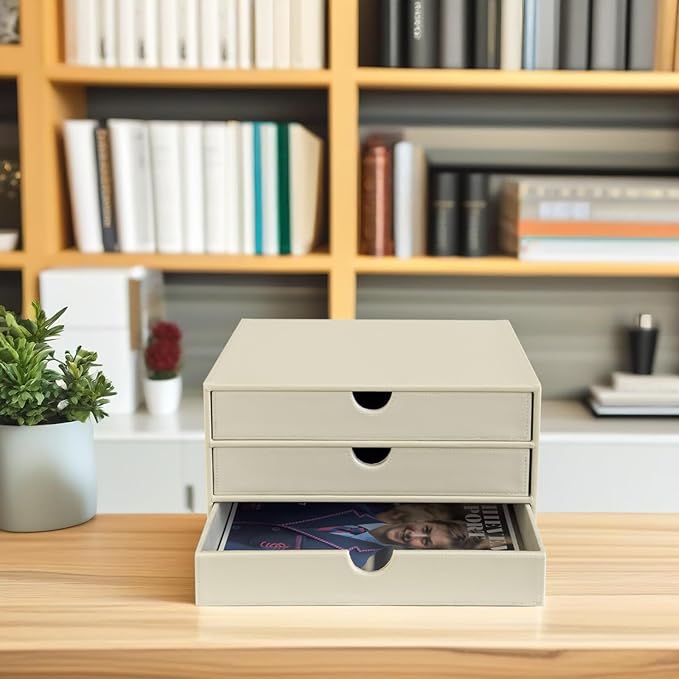 UnionBasic Document Organizer, 3-Drawer File Cabinet Document Storage Box, Office Desktop Filing Organizer, Seashell