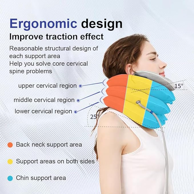 Neck Stretcher with Neck Brace,Cervical Traction Neck Device,Neck Relief Tool,Adjustable Inflatable Cervical Brace,Home Use Neck Decompression New Technology Breathable Fabric Washable&Colorfast