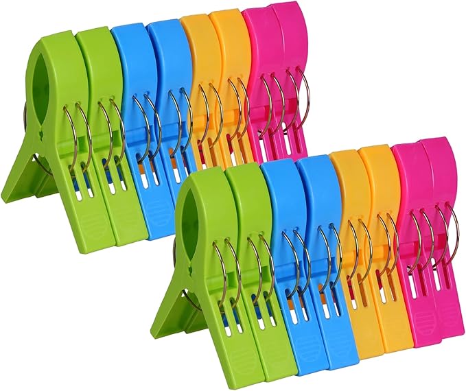 ECROCY Beach Towel Clips Heavy Duty, 16 Pack Towel Clips for Beach Chairs Non-Slip, Waterproof Towel Holder in Bright Colors