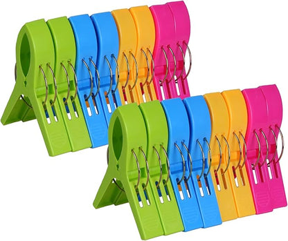 ECROCY Beach Towel Clips Heavy Duty, 16 Pack Towel Clips for Beach Chairs Non-Slip, Waterproof Towel Holder in Bright Colors