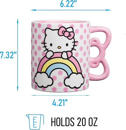 Silver Buffalo Sanrio Hello Kitty Rainbow Dots 3D Sculpted Shaped Handle Ceramic Mug, 20 Ounces