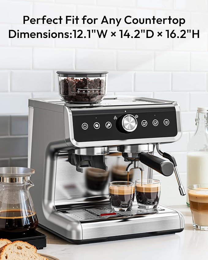 EUHOMY Espresso Machine with Grinder, 20 Bar Coffee Maker with Milk Frother Steam Wand, Professional Espresso Coffee Machines with Removable Water Tank, Latte & Cappuccino Machine for Home Barista