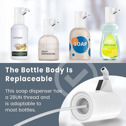 Automatic Liquid Soap Dispenser Touchless,Hand & Dish Electric Dispenser 4-Level Adjustable,450ML Waterproof Rechargeable Kitchen Auto Soap Pump,The Bottle is Replaceable (White)