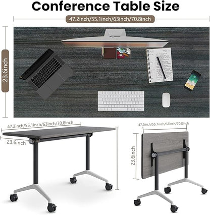 Folding Conference Room Tables, Seminar Conference Table Modern Flip Top Training Meeting Tables, Conference Room Table with Wheels for Home Office Classr,2 Pack 63inch