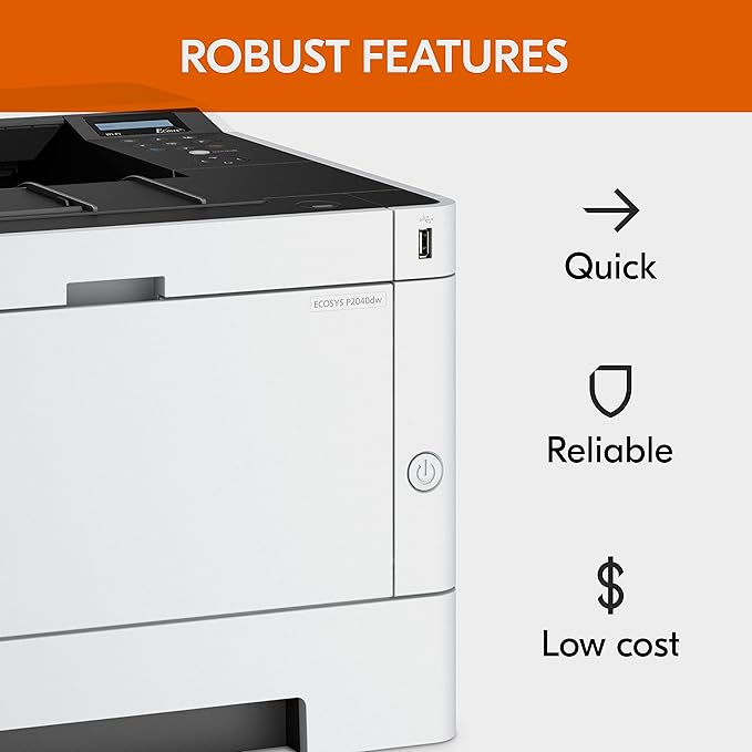 Kyocera 1102RY2US0 Model ECOSYS P2040dw Monochrome Network Laser Printer, 42 PPM B&W, Print Resolution 600 x 600 DPI Up to Fine 1200 DPI, Standard Wireless and Wi-Fi Direct Capability, 256 MB Memory
