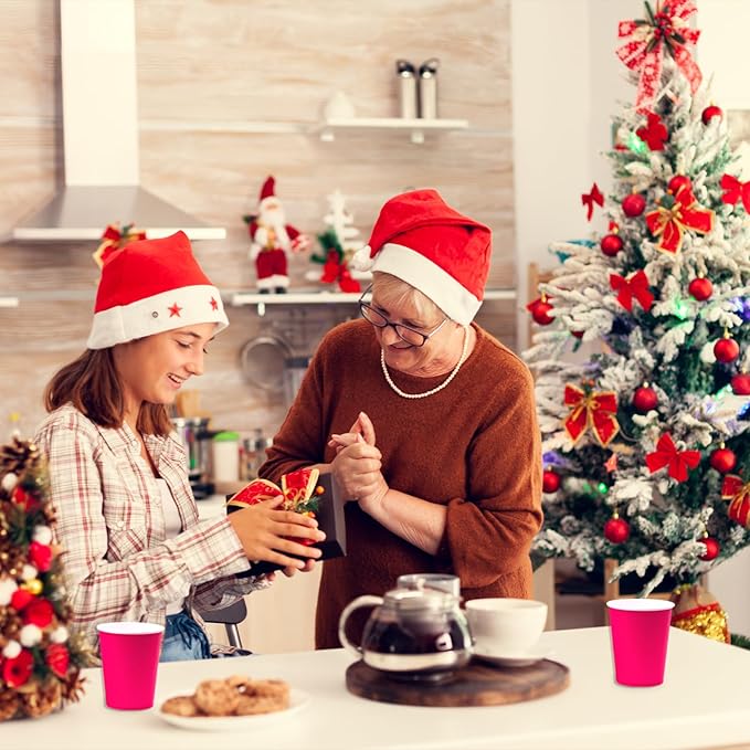 Disposable Paper Cups, 60pcs Pink Paper Cups For DIY Wedding Party Picnic BBQ Travel and Event 8OZ (Hot Pink)