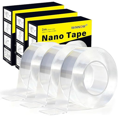 WINNOW 3 Pack Double Sided Tape for Walls - Strong Adhesion, Washable and Removable, No Residue Invisible Mounting Tape for Walls, Household Support Combination Set(1.18 inches x 30 feet)