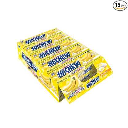 HI-CHEW Banana Sticks, 15-Pack, Soft & Chewy Candy, 1.76oz Each, Bulk Candy Individually Wrapped - Made with Immensely Juicy Fruity Flavors