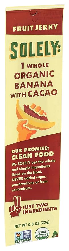SOLELY - Organic Banana Chocolate Drizzled Fruit Jerky - 1 Individually Wrapped Fruit Strip - Fruit Leather Made from Dried Fruit - Healthy Snacks for Adults & Kids - Vegan, Non GMO - 0.8oz (23g)