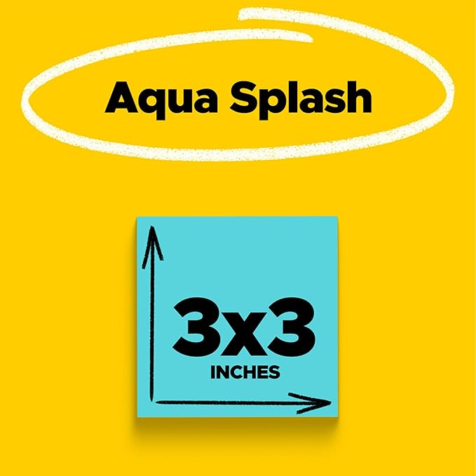 Post-it Super Sticky Notes, 5 Sticky Note Pads, 3 x 3 in., School Supplies, Office Products, Sticky Notes for Vertical Surfaces, Monitors, Walls and Windows, Aqua