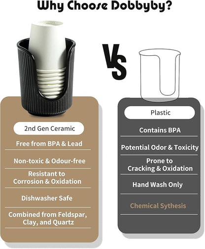 Ceramic Bathroom Cup Dispenser with Stylish Vertical Stripes - Disposable Mouthwash Cup Holder Holds 3-4oz Paper Cups for Rinsing Cups on Bathroom Vanity Countertops (Black)