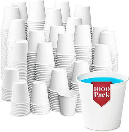 Prestee 1000 Pack 3oz Small Paper Cups - Disposable Paper Cups, Paper Coffee Cups for Espresso Hot Cups, Disposable Mini Bathroom Cups, Disposable Mouthwash Cups - Holiday and Christmas Party Supplies