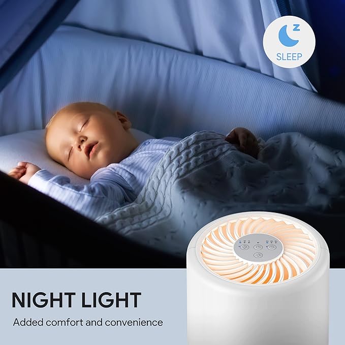 FULMINARE Air Purifiers for Bedroom H13 True HEPA Air Filter Quiet Air Cleaner With Night Light Portable Small Air Purifier for Home, Office, Living Room (White 2 Pack)