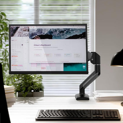 NearHub Single Monitor Mount Arm for 13-32" Up 22 lbs Screens | VESA 75x75/100x100 | Clamp/Grommet Base | Cable Management | Space Saving Desk Setup,180° Swivel, Tilt +90° to -45°, 360°Rotation