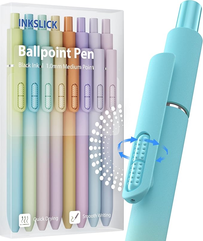 8 Pcs Black Ballpoint Pens - 1mm Medium Point Black Ink Pens | Smooth Writing Ball Point Pen for Men Women (Gradient-8P)