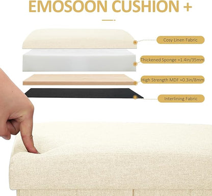 Tall Ottoman with Storage Collapsible Fabric Small Slim Folding Ottoman Furniture with Handles Lid for Room Footrest Foot Stool Linen Beige 16.5x16.5x11.8in