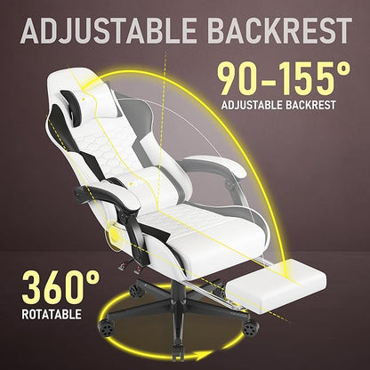 Gaming Chair, Computer Gaming Chairs with Footrest, Linkage Armrests and Lumbar Support, High Back Ergonomic Office Chair for Adults, Big and Tall Desk Chair(White)