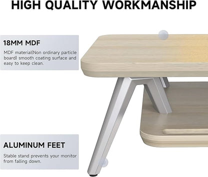 Fenge Dual Monitor Stand, Monitor Stands Riser for 2 monitors, 42.5 Inch Wood Desk Shelf with Storage Organizer and Cable Management for Office Desk Accessories