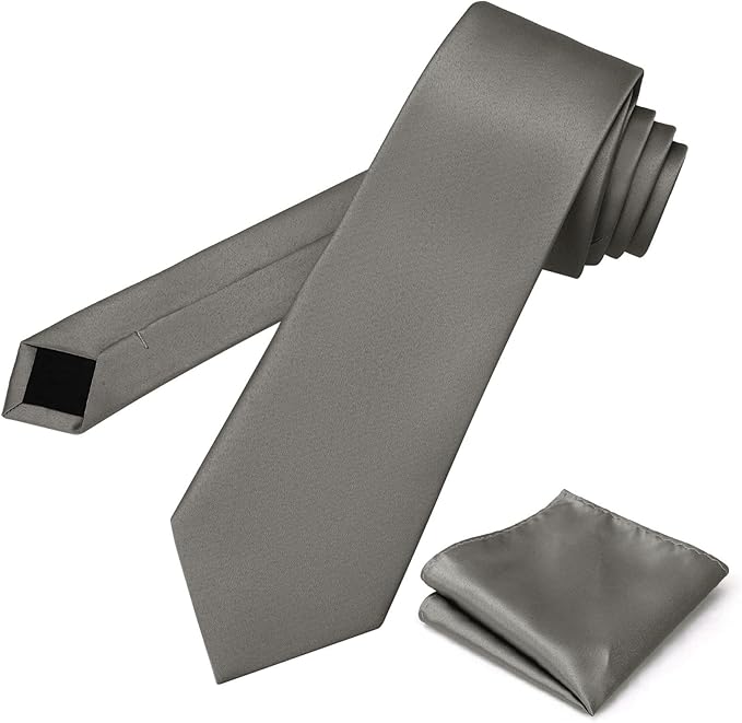 PenSee Men's Tie Set Solid Pure Color 3.15" (8CM) Classic Formal Plain Necktie and Pocket Square Set For Men