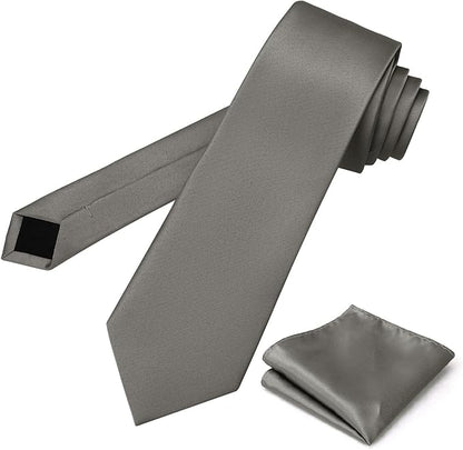 PenSee Men's Tie Set Solid Pure Color 3.15" (8CM) Classic Formal Plain Necktie and Pocket Square Set For Men