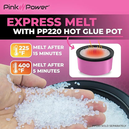 Pink Power Electric Hot Glue Pot for Crafts with 1lb Pellets, Hot Melt Glue Skillet for Crafting - Adjustable Temp 225-400 F 160ml