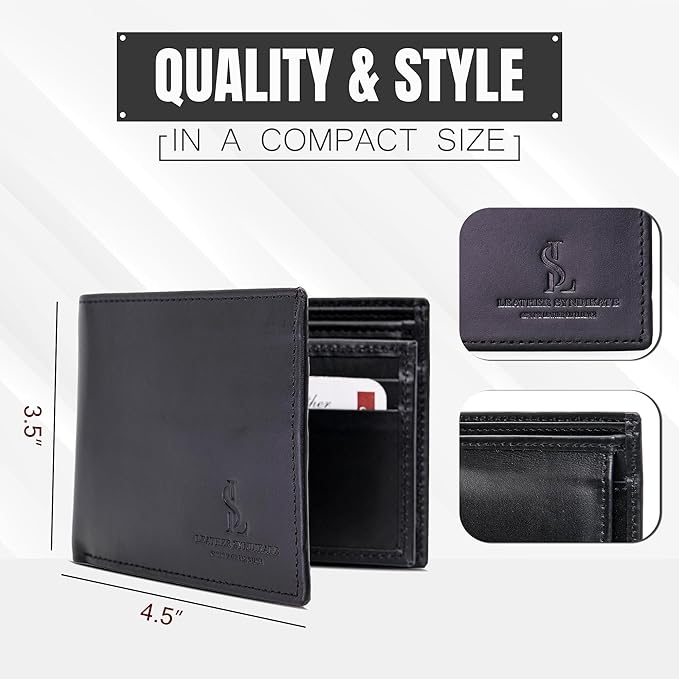 Bifold Wallet for Men with Premium Cowhide Leather Slim Wallet, Minimalist Design, Multiple Card Slots, Stylish Durable Gift-Ready Men’s Wallet (Black)