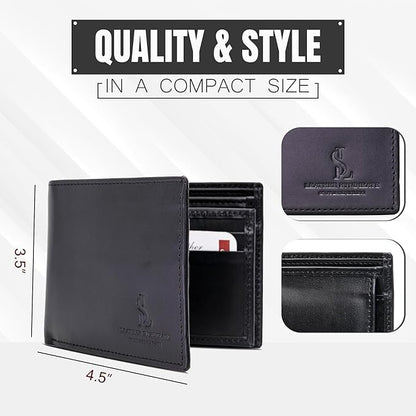 Bifold Wallet for Men with Premium Cowhide Leather Slim Wallet, Minimalist Design, Multiple Card Slots, Stylish Durable Gift-Ready Men’s Wallet (Black)