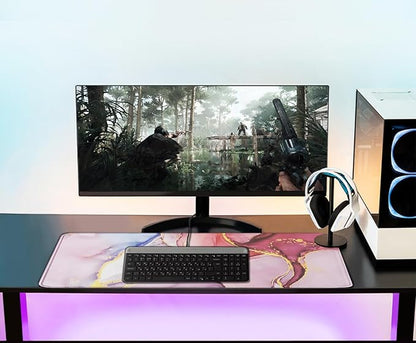 Extra Large Mouse Pad 31.5 x 11.8 in, Gaming Mousepad with Stitched Edges, Premium Microfiber Cloth Surface, Waterproof Non-Slip Base Keyboard Desk Mat for Home Office Gaming, Marble Pink