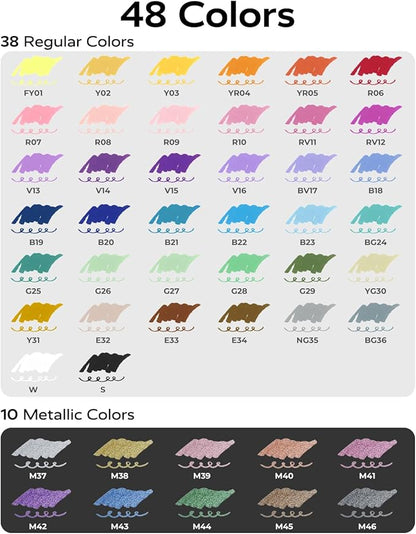 JusArt 48 Colors Dual Tip Acrylic Paint Markers with Dot and Fine Tip, No-Bleed Paint Pens and Waterproof Markers for Rock, Wood, Glass, Ceramic - Vibrant Art Supplies for Kids, Beginners & Artists