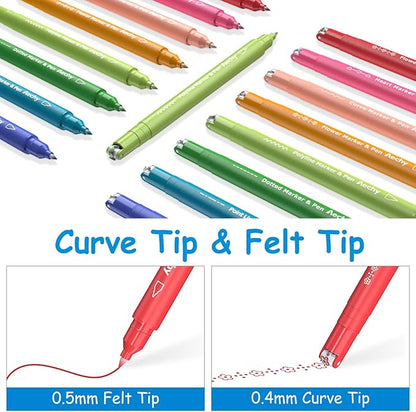 AECHY Colored Felt Tip Curve Pens for Note Taking, Dual Tip Pens with 6 Different Curve Shapes & 8 Colors Fine Lines, Curve Flair Pen Set for Kids Journaling Scrapbook Note Taking Supplies(Rainbow)