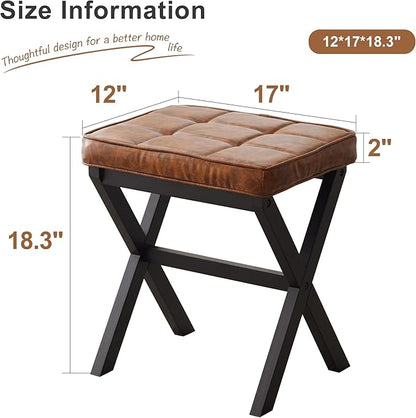 FILWH Foot Stool Small Ottoman Foot Rest Padded Foot Stool Desk Foot Stool For Under Office Desk Vanity Stool Bamboo Footstool Sofa Footrest Shoe Stool Small Foot Stools (Black Legs + Patterned Brown)
