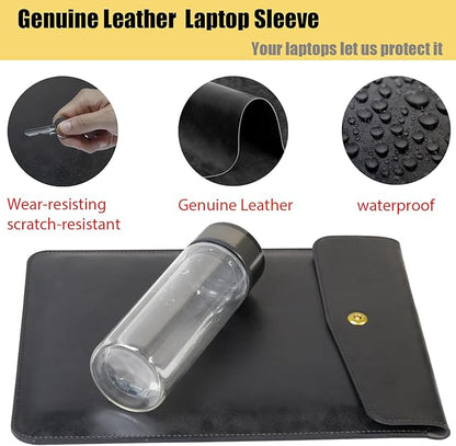 Genuine Leather Laptop Sleeve Compatible with 13 Inch MacBook Air M4 M3 M2 M1＆MacBook Pro M2 2022 M1 2020-2016,Laptop Cover for 13-13.3 Inch Notebook,Black