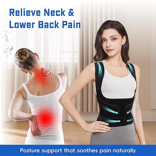 Posture Corrector for Women & Men, Adjustable Back Brace Shoulder Straightener, Full Back Support for Upper & Lower Back Pain, Hunchback, Scoliosis Relief (Black, Small)