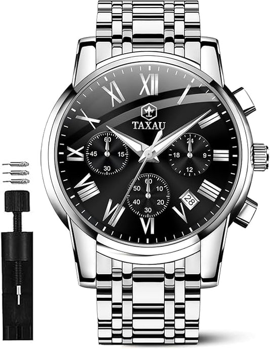 Mens Silver Watch Luxury Minimalist Dress Watch Classic Waterproof Watches for Men Analog Quartz Stainless Steel Men's Wrist Watches with Date Luminous Relojes para Hombres