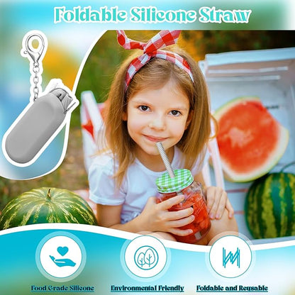 Meanplan 4 Sets Cruise Ship Essentials,4 Set Silicone Straws with Case Reusable Silicone Portable Drinking Straw Set for Party Travel Cold or Hot with 4 Carry Case, 4 Cleaning Brushes (Gray)