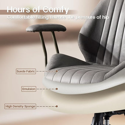 HOOOWOOO Faux Suede Leather Home Office Desk Chair,MCM Modern Ergonomic Task Work Chair,Computer Gaming Chair with Cushion Seat Mid Back for Long Hours(Charcoal Grey)