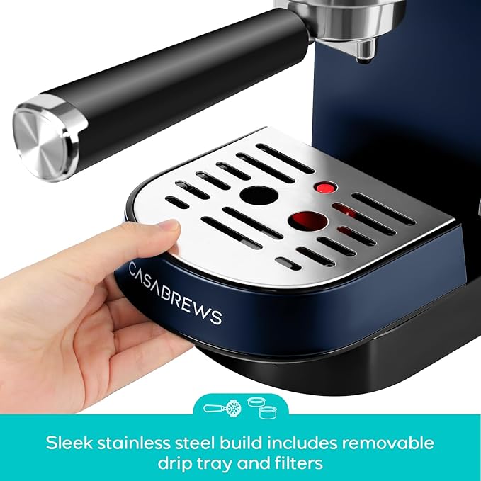CASABREWS Espresso Machine 20 Bar, Professional Espresso Maker with Milk Frother Steam Wand, Espresso Coffee Machine with 34oz Removable Water Tank, Gift for Coffee Lovers, Coffee Gift, Sapphire Blue