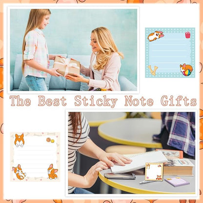 Corgi Sticky Notes Gifts - 9Pack Cute Sticky Notes 3x3 Cartoon Corgi Gifts for Corgi Lovers Corgi Notepads Funny Dog Post Pads for Women Office School Supplies 450 Sheets