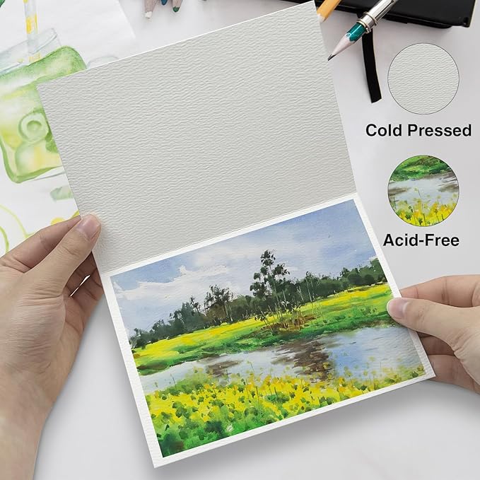 50 Pack Foldable Blank Watercolor Cards with Envelopes 4 x 6 Inch, 140lb Heavyweight, 100% Cotton, White, Acid-Free Water color Cards to Paint or Cards Making for Christmas Birthday
