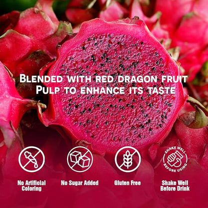 VINUT 100% Red Dragon Fruit Juice with Pulp (Pitaya), No Added Sugar, Not From Concentrate, 16.57 fl oz (490 mL) Can, Pack of 6
