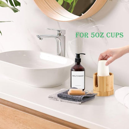 Nnewvante Bamboo Cup Dispenser, 5-8oz Bathroom & Kitchen Cup Holder, Dual-Purpose Paper & Desk Cup Holder, Anti-Spill, Width Upgrade, Party Cup Organizer, Ideal Gift