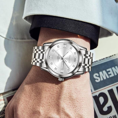 Watch Men Stainless Steel Luxury Diamond Chronograph with Date Business reloj de Hombre