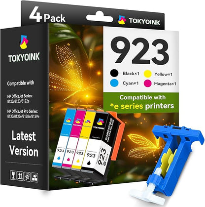 TOKYOINK 923 Ink Cartridges Combo Pack Replacement for HP 923 Ink Cartridges Work for OfficeJet Pro 8120 8122 8122e 8123 8124 8125 8130 8132 8134 8135e 8138e 8139e Printer Without Chip (4 Pack)