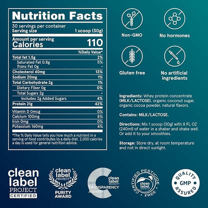 Puori Whey Protein Powder, Dark Chocolate - PW1 Pasture-Raised, Grass-Fed Whey Protein Powder Drink Mix containing BCAA Amino Acids - Post-Workout Supplement for Muscle Gain & Recovery - 30 Servings